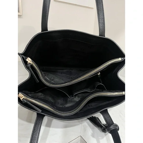 Tory Burch Thea Pebbled Black Leather Tote Bag - Picture 10 of 13